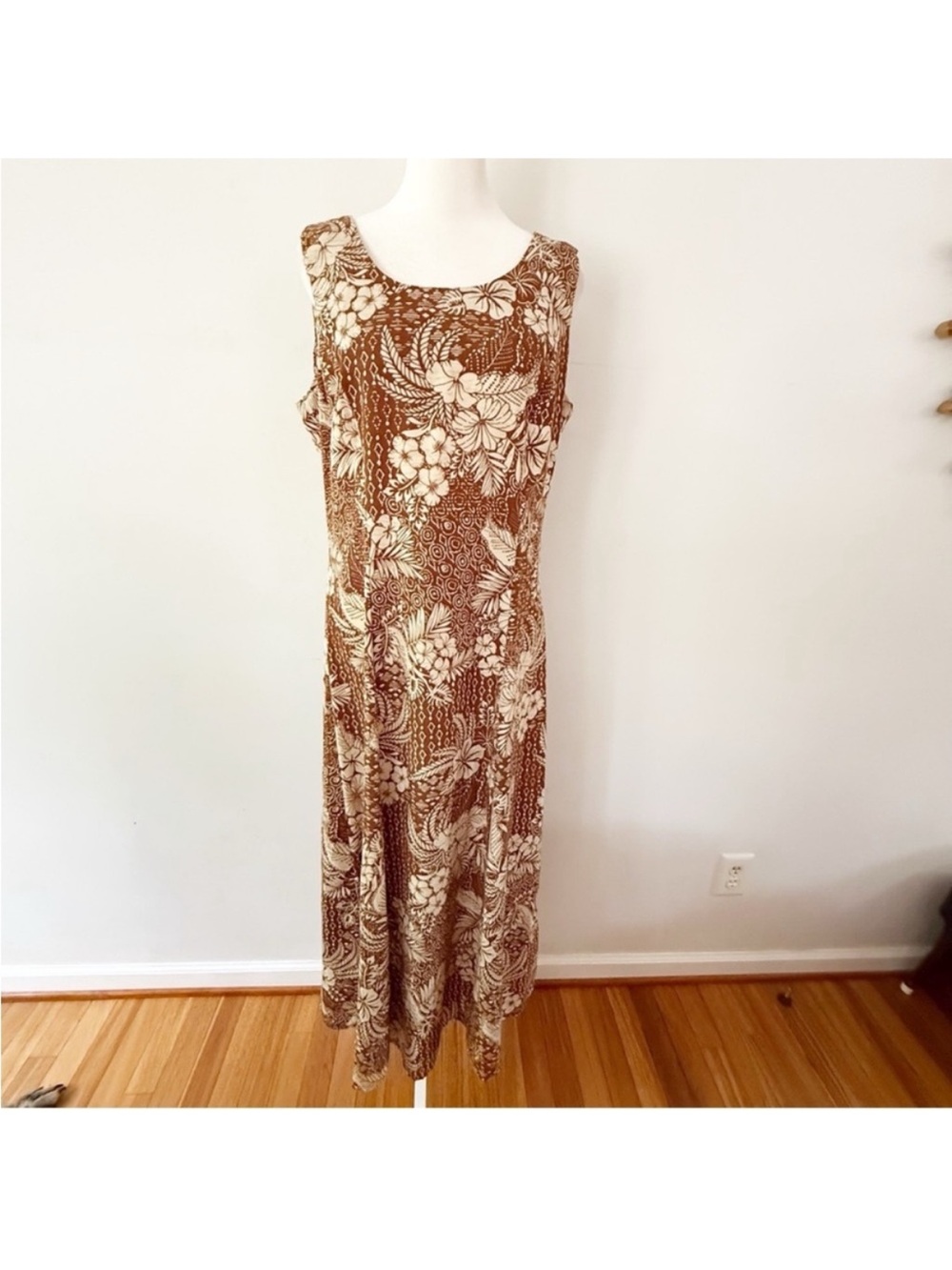 Vintage Women Y2K Tropical Hawaiian Print Maxi Dress Sz 10 Island Beach Resort